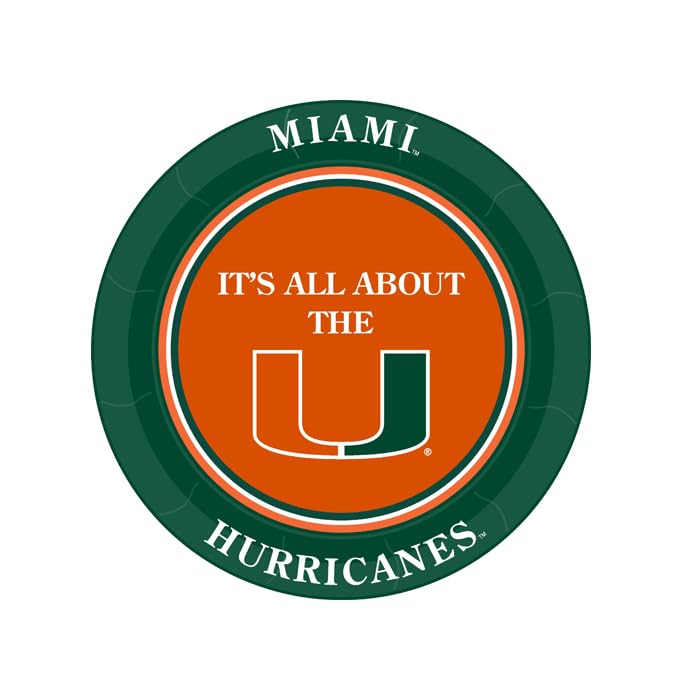 Westrick Miami Hurricanes 9" Paper Plates - Officially Licensed - Plates with University Logo - Party supplies for Tailgating, Viewing Parties &