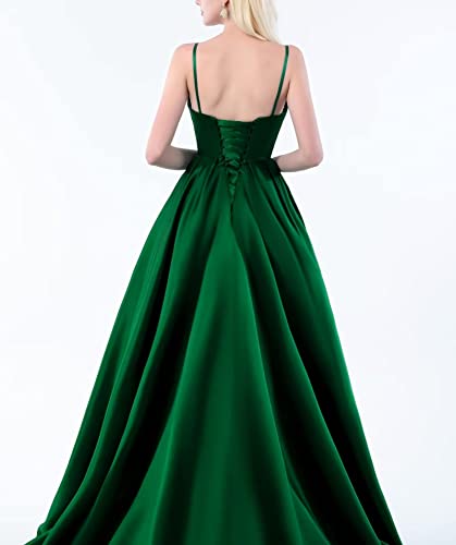 Andybridal Ball Gown Spaghetti Straps V Neck Slit Satin Long Prom Dress With Sleeves Gold 26 Plus #TOP3