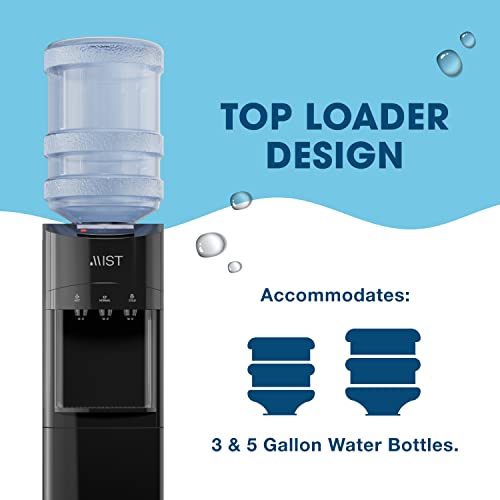 Mist Premium Top Loading Water Cooler Dispenser – Hot, Cold & Room Temperature, Child Safety Lock, Holds 3 Or 5 Gallon Bottles, Perfect For Home And Office Use - Black #TOP3