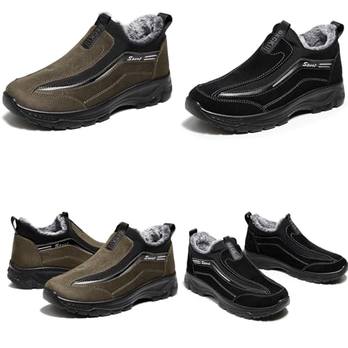 Tokouk Men Keep Warm Slip-On Winter Walking Shoes Fur Lining,Casual And Light Anti-Slip Snow Boots For Old Man Walking.4