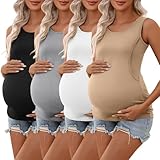 Ficerd 4 Pack Women's Nursing Tank Tops Sleeveless Breastfeeding Maternity Shirts Double Layer Pregnancy Clothes(Khaki, White, Light Gray, Black,XX-Large)