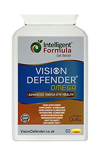 VISION DEFENDER OMEGA Oogsupplement: zorg en verlichting voor droge ogen, verbetering van de gezondheid van de ogen - 1000 mg pure Omega-3 visolie met hoge sterkte (400 mg EPA, 200 mg DHA per capsule) + vitamine E (60 softgels) gemaakt in het VK