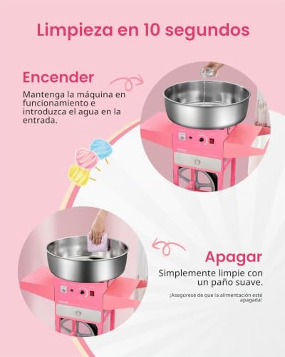 Miniatura 4 de Vevor Máquina Eléctrica De Algodón De Azúcar Con Carro, 1000 W, Con Recipiente De Acero Inoxidable De 52 Cm, Con Cuchara, Para Hogar, Cumpleaños, Fiestas Familiares, Rosa, 819 X 520 X 855 Mm