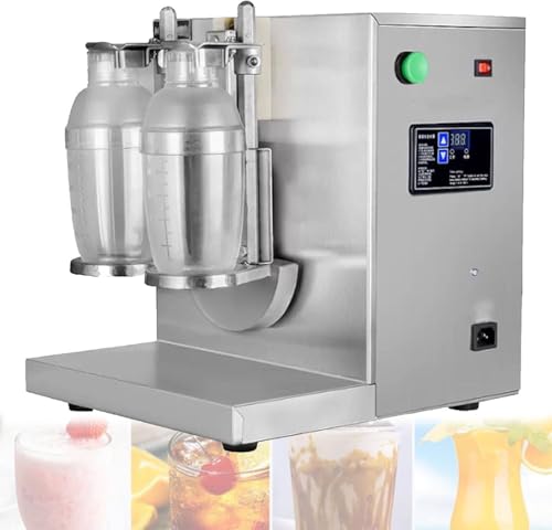 FJYAWEN Milk Tea Shaking Machine, Double Head Electric Bubble Boba Shaker with Adjustable Speed and 0-120s Timer, Includes 2 Cups, for Commercial Beverage Mixing