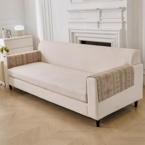 Image of House of Quirk Medina Luxury Chenille Sofa Mat 2 Pcs Armrest - Beige