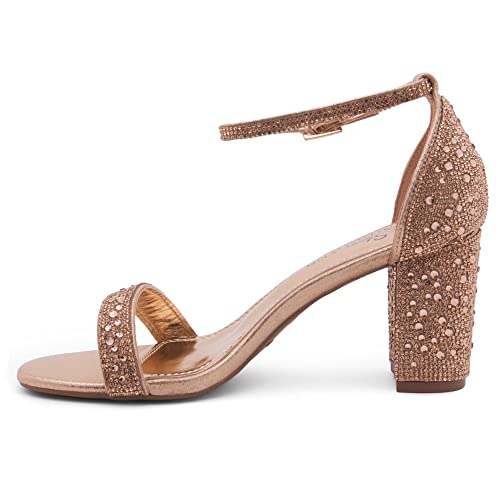 Image of Shoe Land Low Chunky Heels for Women Open Toe Ankle Strap Block Heel Sandals 3 Inch Dressy Heels for Wedding Party Date Night