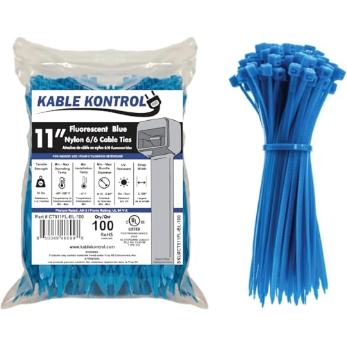Kable Kontrol Cable Zip Ties, 11 Inch, 100 Pcs, 50lbs Test, FL Blue
