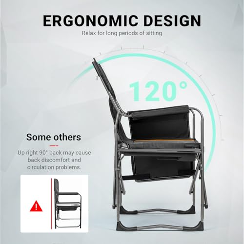 OVERMONT Oversize Directors Camping Chairs for Adults - 180kg Heavy-Duty Folding Outdoor Chairs with Foldable Side Table & Cooler Bag for Outside Festival BBQ Beach Picnic Fish - Image 5