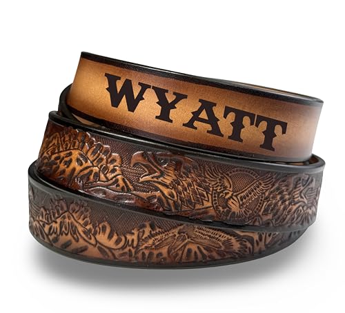 Personalized Name Western Eagle Leather Belt for Men Handmade Religous Full Grain Cowboy Leather Belt 1.5” Wide
