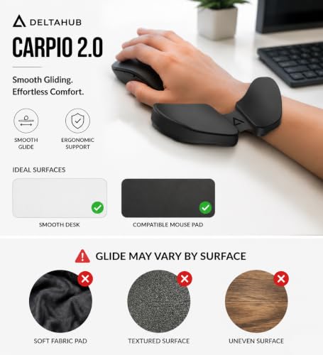 Image of DELTAHUB Carpio 2.0 - Right-Handed Truly Ergonomic Wrist Rest for Mouse, Carpal Tunnel Support, Pain Relief, Anti-Fatigue, Easy Glide, Sleek, Office, Computer, Laptop, Gaming - Large, Black