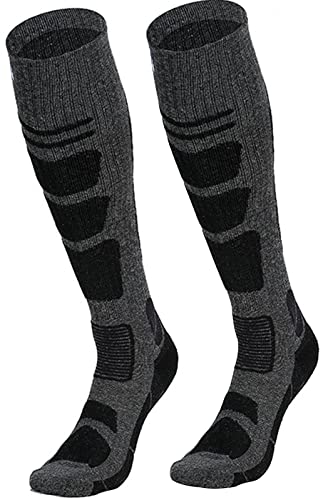 iYInJuan Chaussettes de Ski Homme Noir Chaussettes Chaudes Thermiques, Chaussettes de Ski Laine Mérinos Soie Noir Renforcées Chaudes Respirantes Séchage Rapide 1 Paire