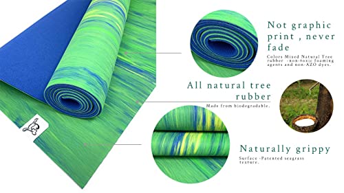 Tiggar Yoga Mat - 100% Eco Friendly, Natural Rubber Material, Excellent For Support And Stability In All Types Of Yoga And Pilates. (Mixed Green Blue & Yellow, 4Mm X 72) #TOP2