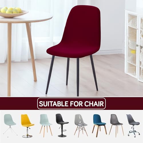 Image of HOKIPO 'SereneSolids' 140 GSM Shell Chair Cover, Mid Century Modern Dining Chair Cover, Pack of 1, Burgundy (AR-6248-BRGN)