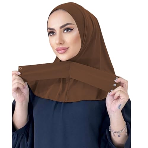 Instant Muslim Turban Hijab with Snaps for Women Cotton Headscarf Full Cover Bonnet Hat Islam Under Cap