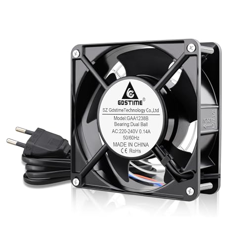 GDSTIME AC 220V 120mm lüfter 120mm x 38mm lüfter 230V Axiallüfter 12038 Dual Kugellager Lüfter 104 CFM großes Luftvolumen