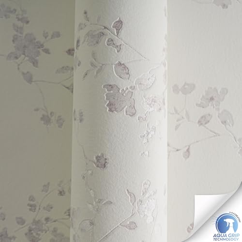 Livingwalls Wallpaper DESIGNDROP, precovered Non-Woven Wallpaper Floral in Cream, Violet, 10,05m x 0,53m - Image 3