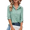 Odosalii Womens Button Down Shirts V Neck Rolled Up Long Sleeve Tops Elegant Dressy Blouses Business Casual Outfits