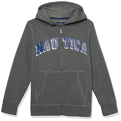 Nautica Boys' Long Sleeve Fleece Full Zip Hoodie, Coal Heather Solid, 10-12 #TOP15