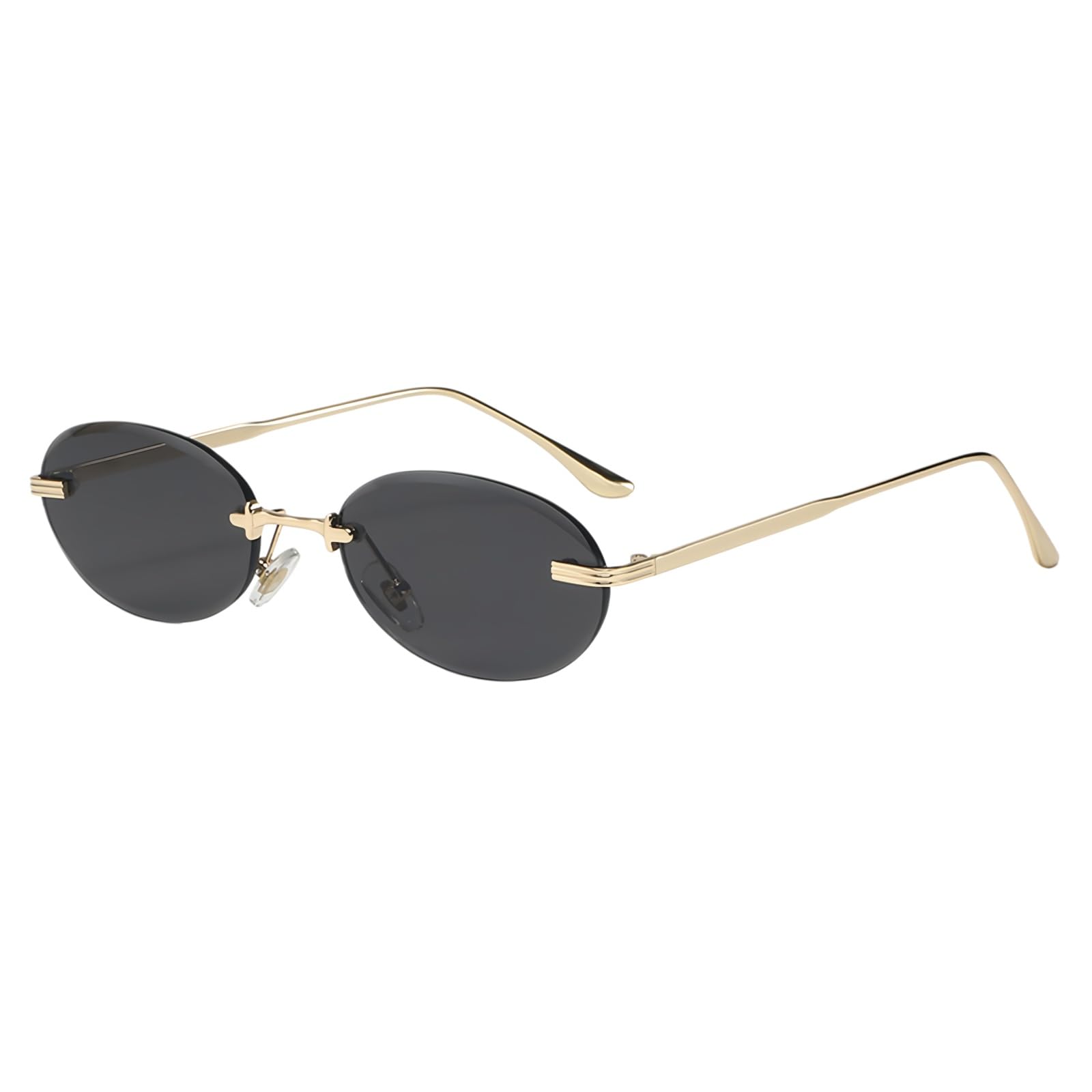 Sonnenbrille Uv400 Randlose Schattierungen Punk Oval Vintage Metall Kleiner Rahmen Für Frauen Damen Täglich Hypoallergene Edelstahl-c2goldgray