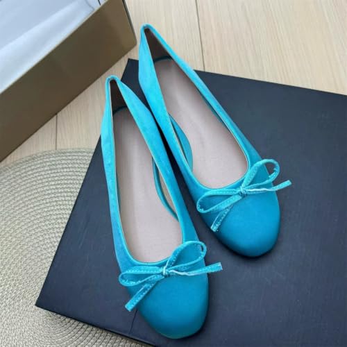 Image of TN TANGNEST Women's Velvet Flats Round Toe Ballet Shoes | Elegant Bowknot Flats Comfortable Casual Slip On Flats for Work
