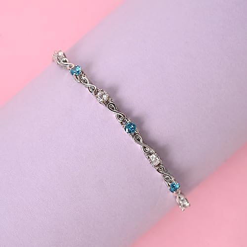 Image of Clara 925 Pure Silver Blue Infinity Hand Bracelet, Adjustable, Anti Tarnish, Swiss Zirconia Gift for Women and Girls
