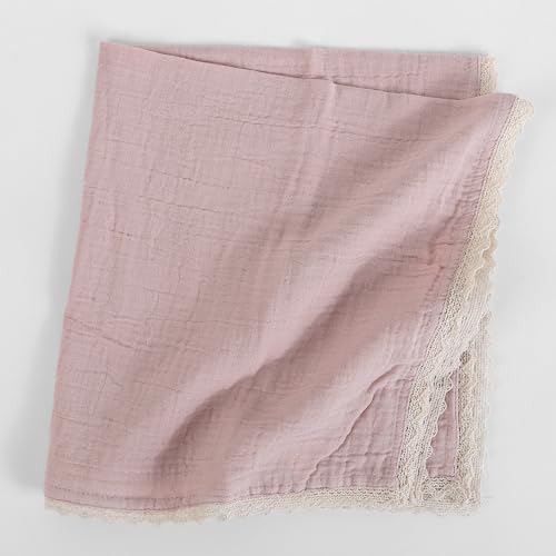 Image of FINGERCRAFT Cloth Napkins Set of 8, 20x20 Inch, Soft Cotton Muslin Dinner Napkins with Lace Edge, Reusable Washable Table Napkins for Wedding, Party, Dining & Home Decor (Peach Wipe)