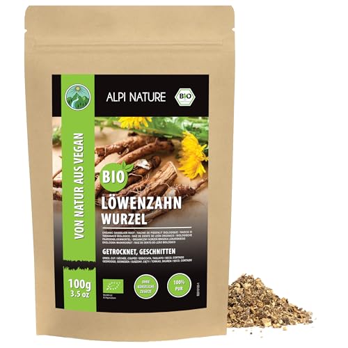 Alpi Nature Racine de Pissenlit BIO 100g, Racine Séchée et Coupée pour Pissenlit Tisane, Thé en Vrac