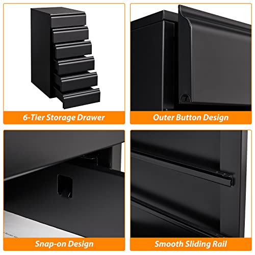 Anxxsu 6 Drawer Metal Chest, 14.17" Deep Small Metal Storage Cabinet With Metal Sliding Rail, Under Desk Metal Handleless Drawer Cabinet, Easy Assembly Without Screws Suitable For Home Office (Black) #TOP6