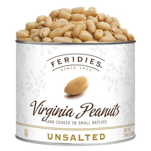 FERIDIES Unsalted Virginia Peanuts, Cooked in Pure Peanut Oil, Non Gmo, Ou Kosher, Cholesterol Free Va Peanuts - 36 Oz Tin