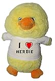 juguete de peluche muy suave Shopzeus Pato de Peluche (Juguete) con Amo Herbie en la Camiseta (Nombre de Pila/Apellido/Apodo)
