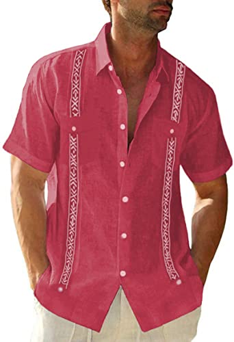 Cuban Guayabera Shirts For Men Mexican Style Short/Long Sleeve Linen Beach Button Down Shirts For Men #TOP14