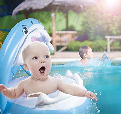 TRSCIND Baby Pool Floats Swimming Float Inflatable Shark Babies Floatie Swim Ring with Canopy for Infant Kids Aged Under 36 Months