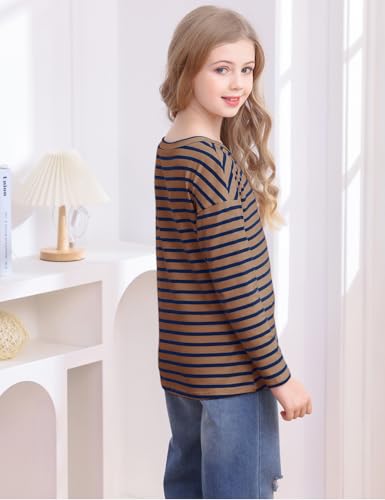 Image of Fanway&EC Girls Casual Long Sleeve T Shirts Basic Crewneck Striped Tunic Blouses Tops