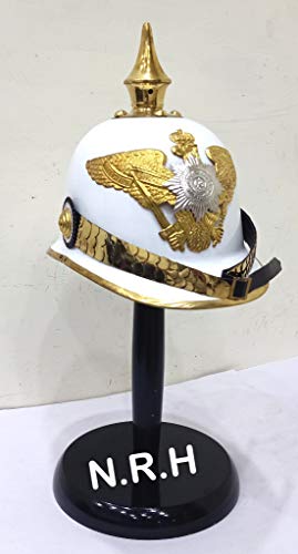White German Pickelhaube Spike Helmet | Leather Pickelhaube Imperial Prussian Helmet | Brass Military Officer Men’s Costume | WWI & WWII Army Helmets LARP Re-Enactment Cosplay Halloween Helmet