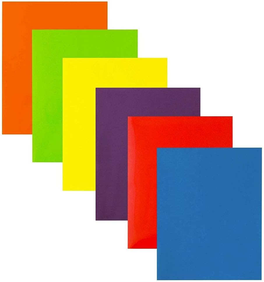 JAM PAPER Laminated Two Pocket Glossy School Folders - Letter Size - High Gloss Assorted Primary Colors - 6/Pack