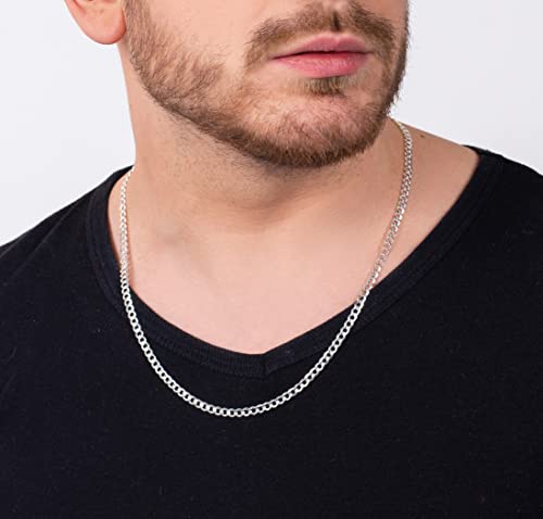 Savlano 925 Sterling Silver 4mm Italian Solid Curb Cuban Link Chain Necklace For Men & Women - Made in Italy Comes With a Gift Box4
