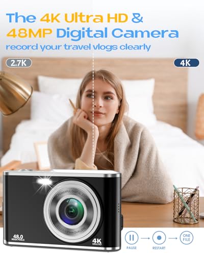 Digital Camera, UHD 4K Digital Camera with Front and Rear Camera, Autofocus 48MP 16X Digital Zoom Vlogging Camera with 32GB Card, 2.8 Inch Screen Compact Photo Shoot Camera for Beginners(Black) - Image 4