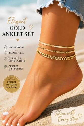 Image of Ankle Bracelets for Women Waterproof 14K Gold /Silver Plated Chain Anklets