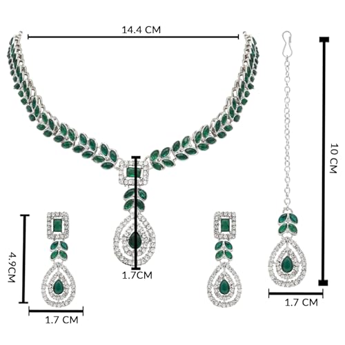 Image of I Jewels Silver Plated Elegant Leaf Motif Necklace Set with Earrings & Maang Tika for Women