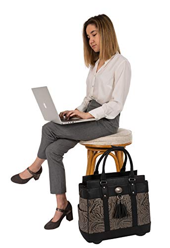 THE DALLAS Black & Grey Tooled Rolling iPad Tablet or Laptop Tote Carryall Bag (15.6, 17"/17.3" inch)