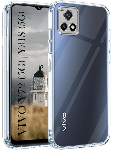 Image of Jkobi Back Case Cover for Vivo Y72 5G | Y31s 5G (Silicone Clear Shockproof Case with Camera Protection and Dust Plugs | Transparent)