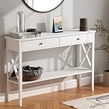 ChooChoo 47' Console Table with Drawers, Narrow Wood Accent Sofa Table Entryway Table with Storage Shelf for Entryway, Front Hall, Hallway, Living Room, White