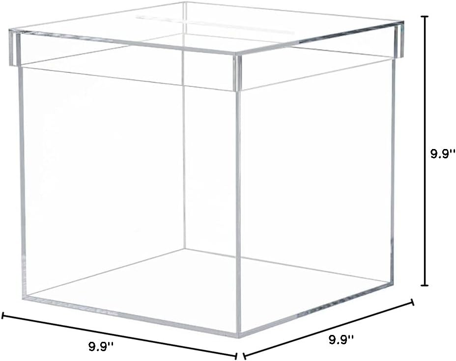 OnDisplay 10" Luxe Acrylic Clear Wedding Card Box w/Lid - Lucite Gift/Money Box - Bar Mitzvah/Birthday/Sweet 16/Anniversary (No Print)