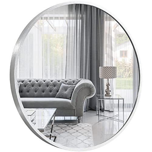 GOLD&amp;CHROME UNIQUE DESIGN, Miroir Mural, Rond, avec Cadre en Aluminium - Argent ⌀60 Miroir revêtue de téflon, résistante à l'humidité Cadre de Miroir, 2 cm de Profondeur, Peint par poudrage