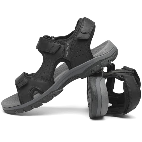 Flarut Men'S Athletic Sandals Sport Outdoor Hiking Sandals Open Toe Leather Walking Sandals Beach Water Shoes thumb #5