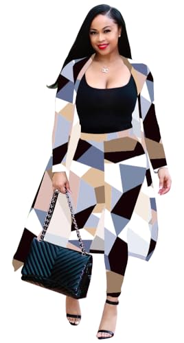 Image of Max2co Women 2 Piece Outfits Floral Long Sleeves Open Front Cardigan Cover up with Leggings High Waist Long Pants Set