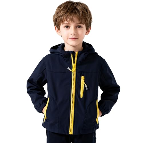 Chaqueta cortavientos ligera con capucha para niños, abrigo casual con cremallera para primavera y otoño, juegos al aire libre y actividades deportivas, azul marino, 13-14 años