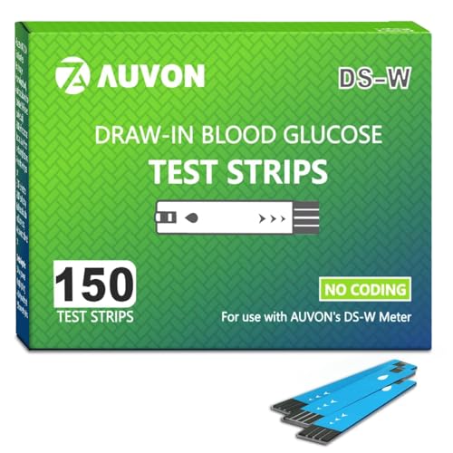 AUVON DS-W Draw-in Blood Glucose Test Strips for use with AUVON DS-W Diabetes Sugar Testing Meter (No Coding Required 150 Count)