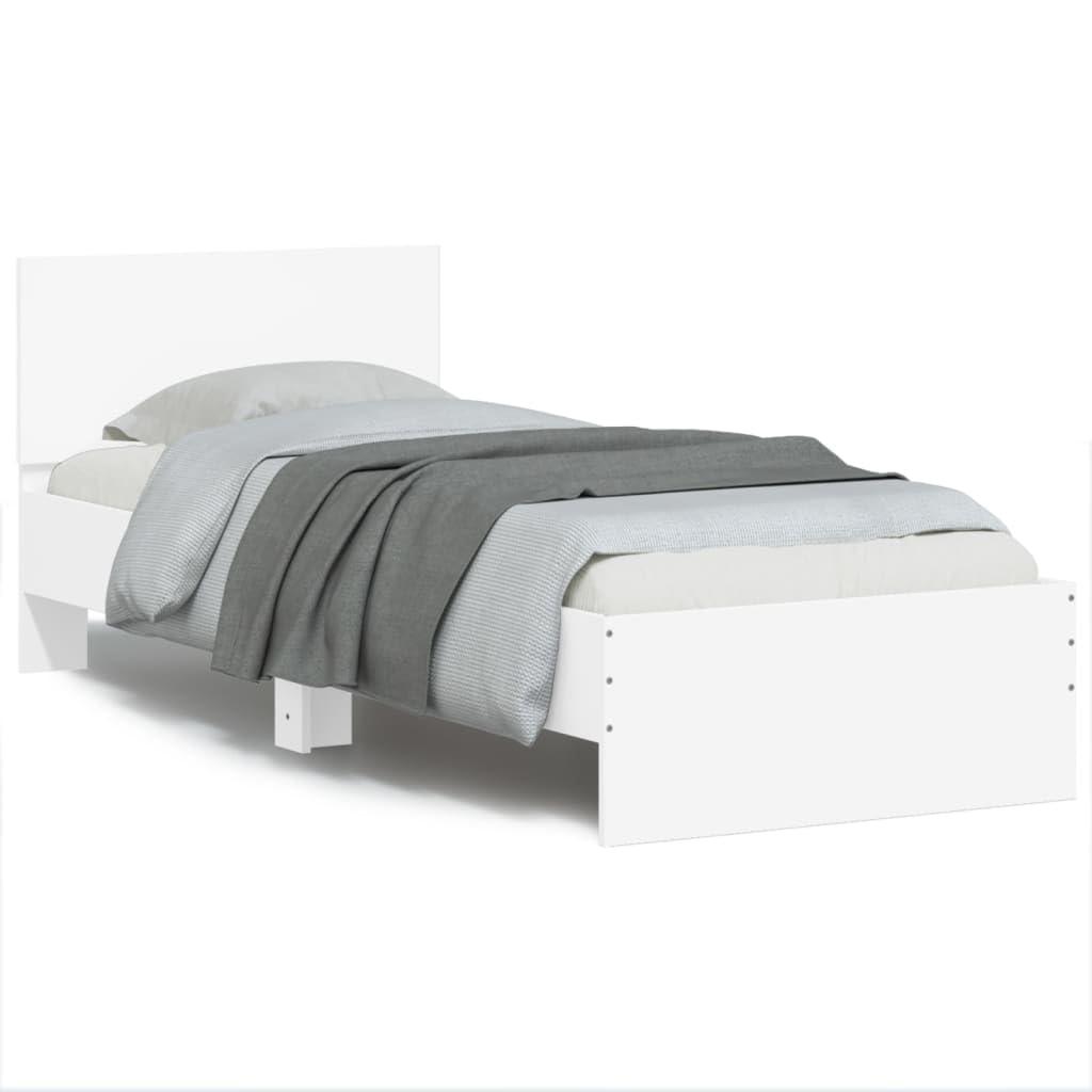 IKAYAA Cama Madera 90 x 190 cm con Cajones y Luces LED, Marco de Cama con Almacenamiento y Listones de Madera, Cama Individual, Marco De Cama, Bed Frame, Cama Juvenil 90 x 190 cm Blanco
