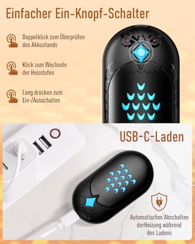 KENNEAS Handwärmer Elektrisch 2 Set Taschenwärmer Powerbank USB Wiederverwendbar Aufladbar Outdoor Camping Heizung Geschenke für Männer Frauen Kinder im Winter